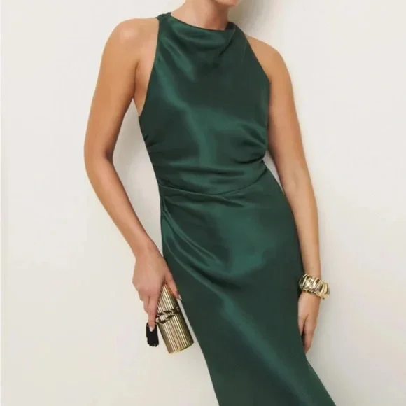 NWT Reformation Anaiis Silk Dress Size 6 Hunter - Picture 4 of 11